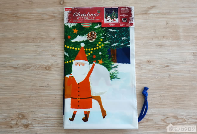 ダイソーで売っているクリスマス用底マチ巾着バッグの画像