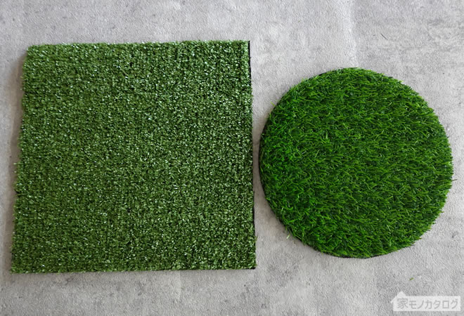 セリアで売っている丸型グリーン芝マットの画像