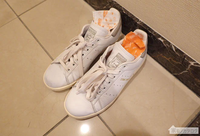 ダイソーで売っている繰り返し使える靴用脱臭・乾燥剤・欧米柄の画像