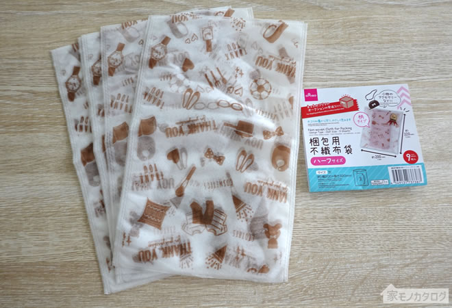 ダイソーで売っている梱包用不織布袋 柄タイプハーフサイズの画像